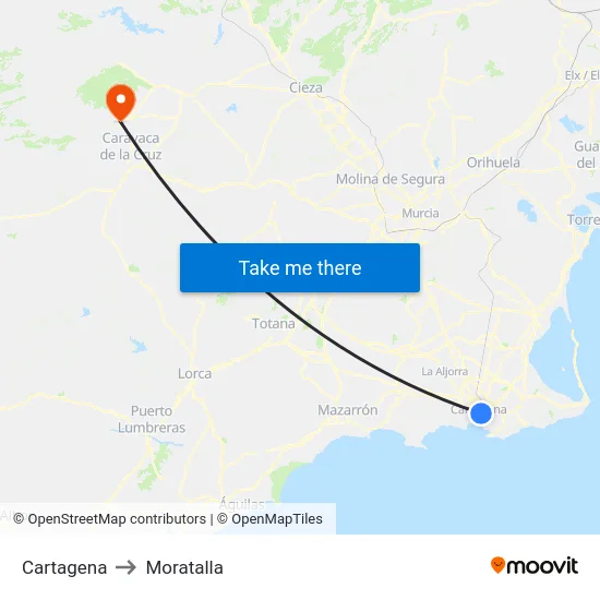 Cartagena to Moratalla map