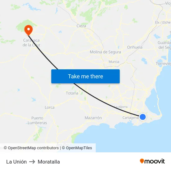 La Unión to Moratalla map