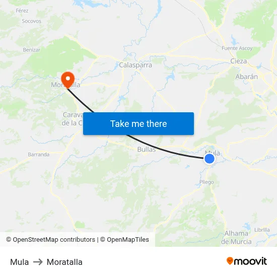Mula to Moratalla map