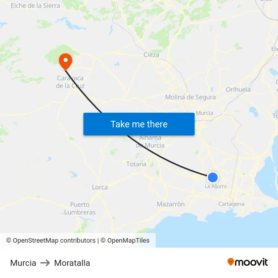 Murcia to Moratalla map