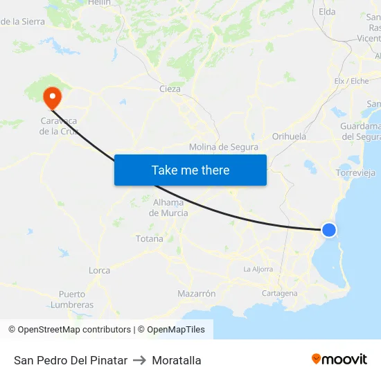San Pedro Del Pinatar to Moratalla map