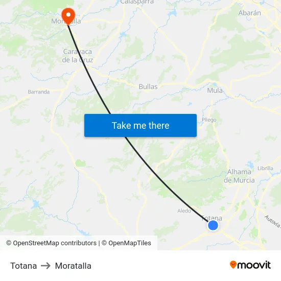 Totana to Moratalla map