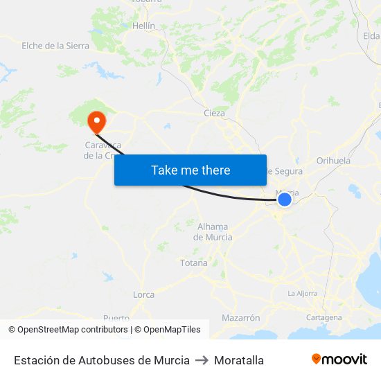 Estación de Autobuses de Murcia to Moratalla map