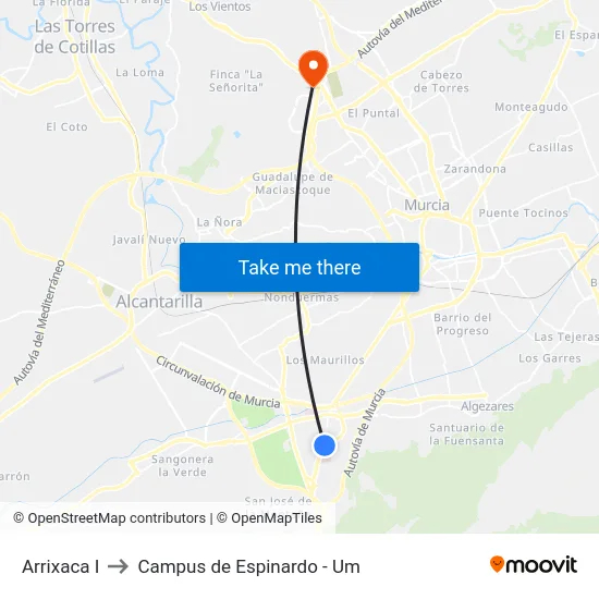 Arrixaca I to Campus de Espinardo - Um map