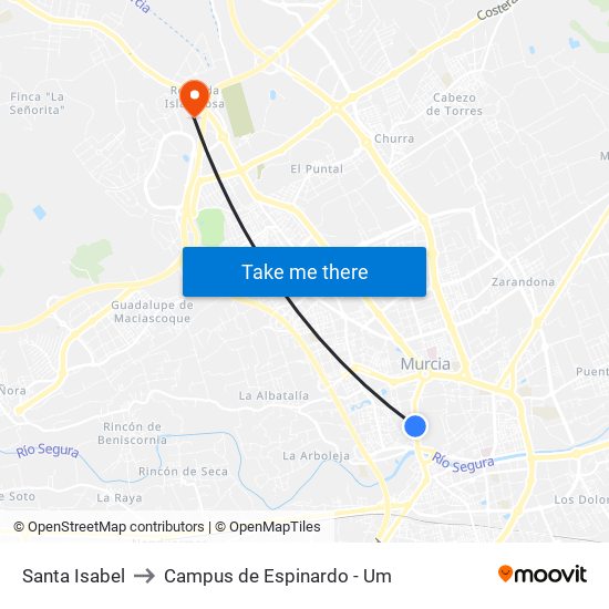 Santa Isabel to Campus de Espinardo - Um map