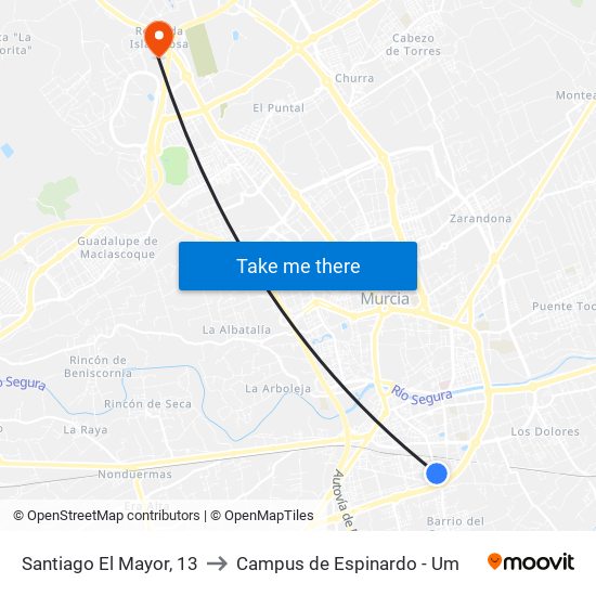 Santiago El Mayor, 13 to Campus de Espinardo - Um map