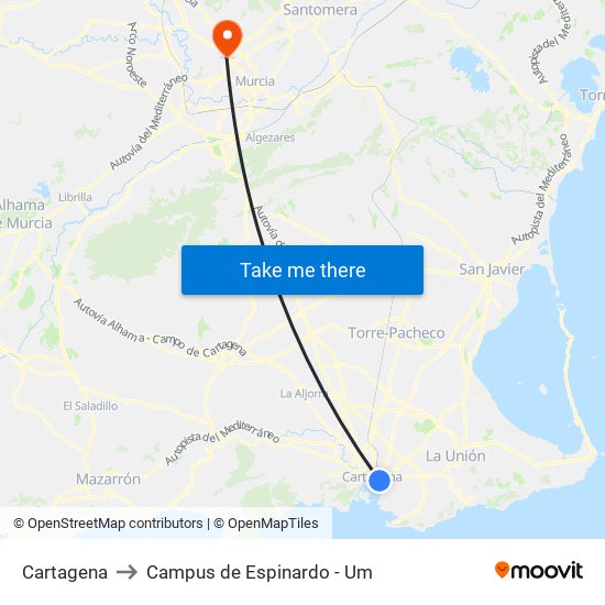 Cartagena to Campus de Espinardo - Um map
