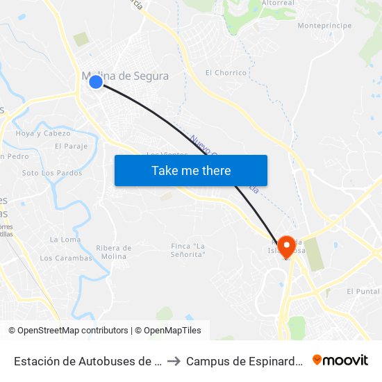 Estación de Autobuses de Molina to Campus de Espinardo - Um map