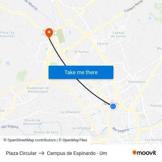 Plaza Circular to Campus de Espinardo - Um map