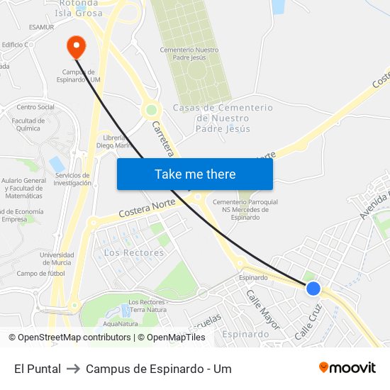 El Puntal to Campus de Espinardo - Um map