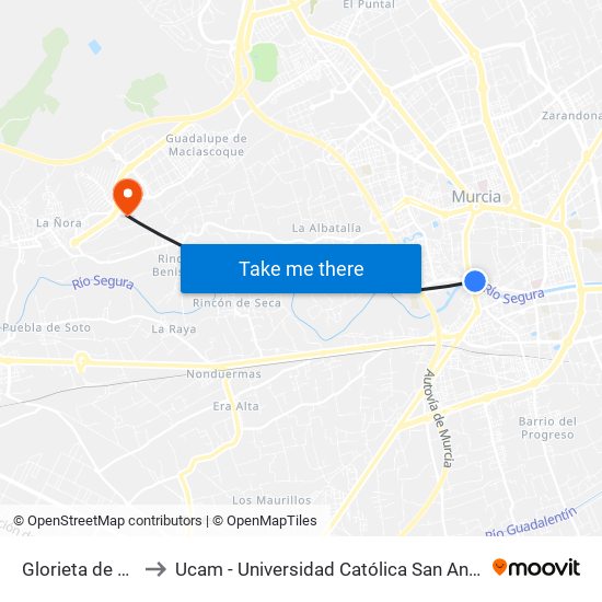 Glorieta de España to Ucam - Universidad Católica San Antonio de Murcia map