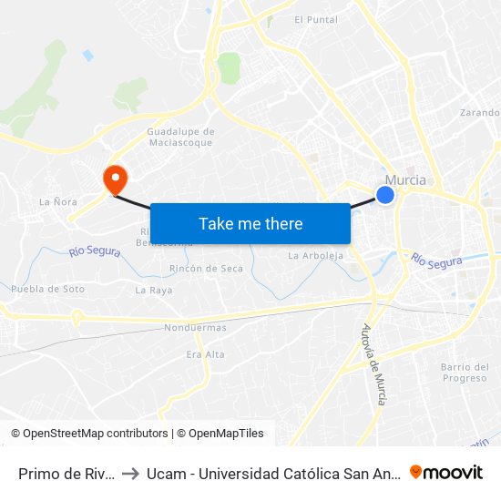 Primo de Rivera, 19 to Ucam - Universidad Católica San Antonio de Murcia map