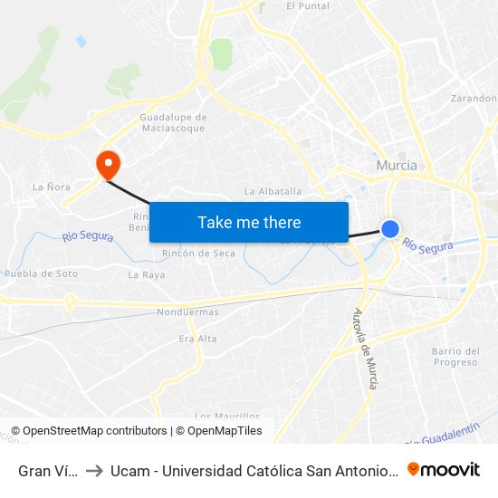 Gran Vía, 6 to Ucam - Universidad Católica San Antonio de Murcia map