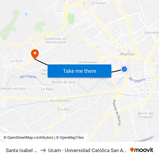 Santa Isabel (Frente) to Ucam - Universidad Católica San Antonio de Murcia map