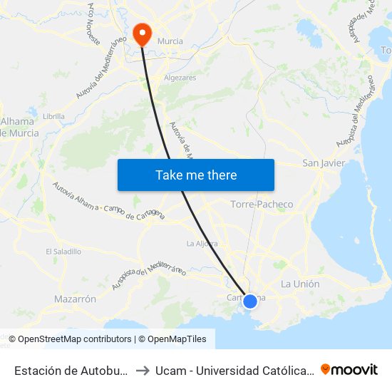 Estación de Autobuses de Cartagena to Ucam - Universidad Católica San Antonio de Murcia map