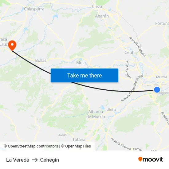 La Vereda to Cehegín map