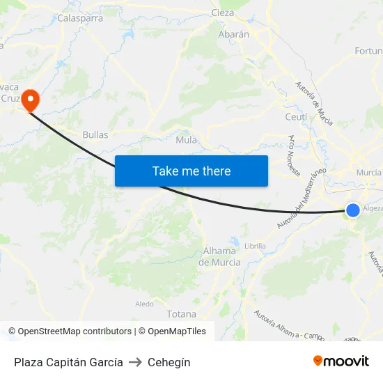 Plaza Capitán García to Cehegín map