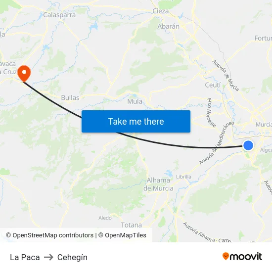 La Paca to Cehegín map
