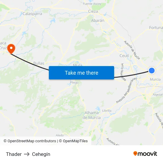 Thader to Cehegín map