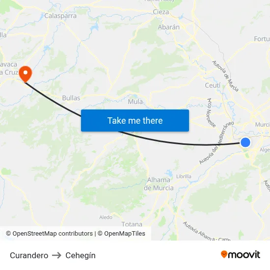 Curandero to Cehegín map