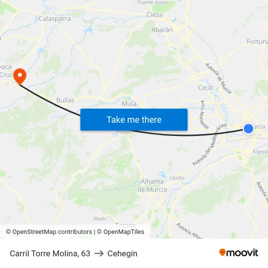 Carril Torre Molina, 63 to Cehegín map