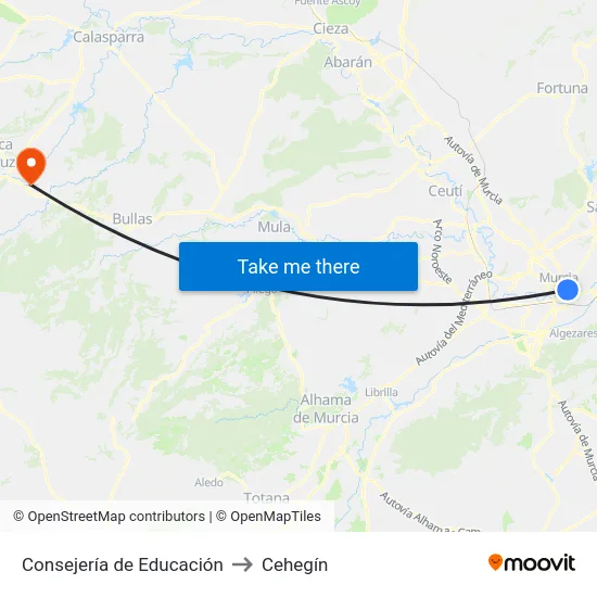 Consejería de Educación to Cehegín map