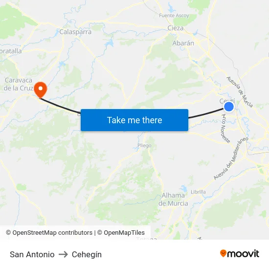 San Antonio to Cehegín map