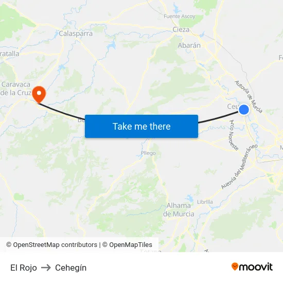 El Rojo to Cehegín map