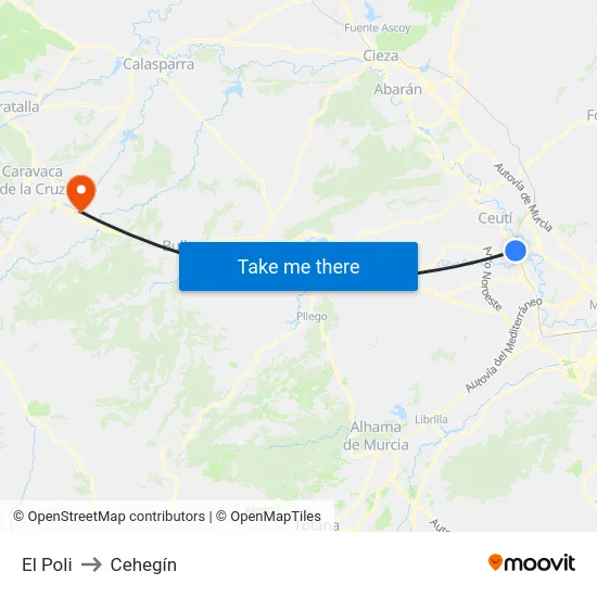 El Poli to Cehegín map