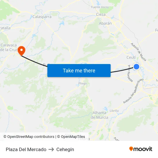 Plaza Del Mercado to Cehegín map