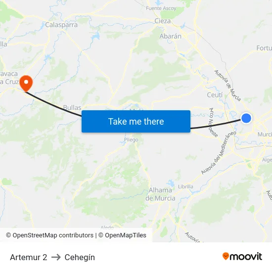 Artemur 2 to Cehegín map