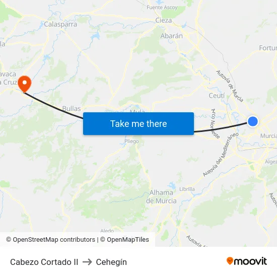 Cabezo Cortado II to Cehegín map
