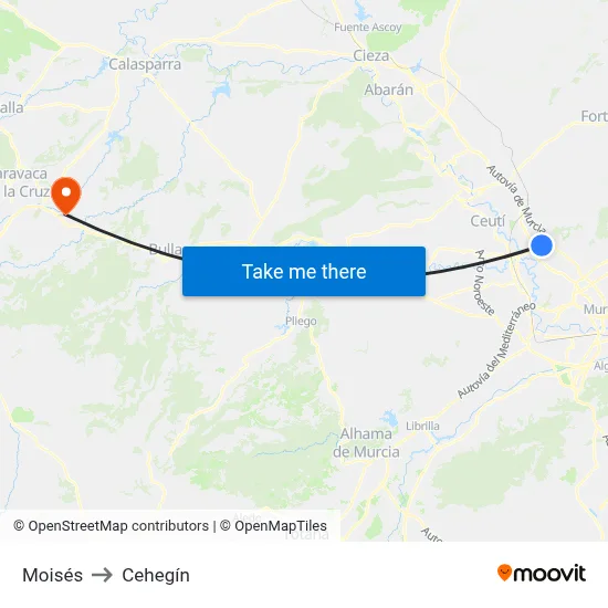 Moisés to Cehegín map