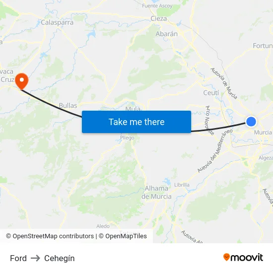 Ford to Cehegín map