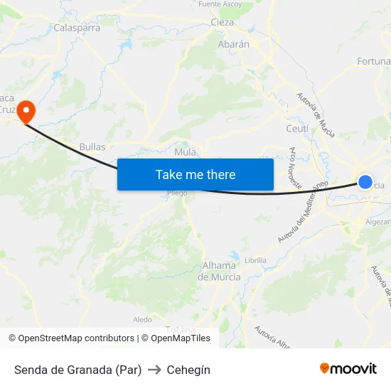 Senda de Granada (Par) to Cehegín map