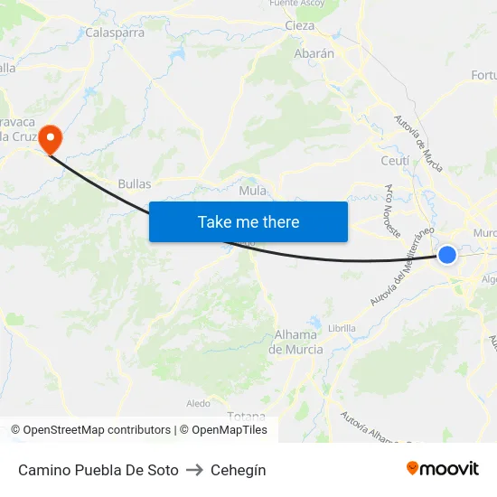 Camino Puebla De Soto to Cehegín map