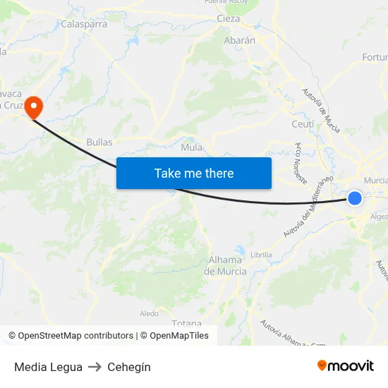 Media Legua to Cehegín map