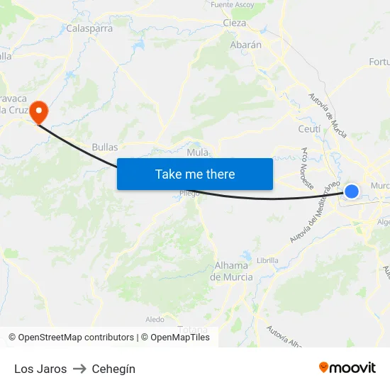 Los Jaros to Cehegín map