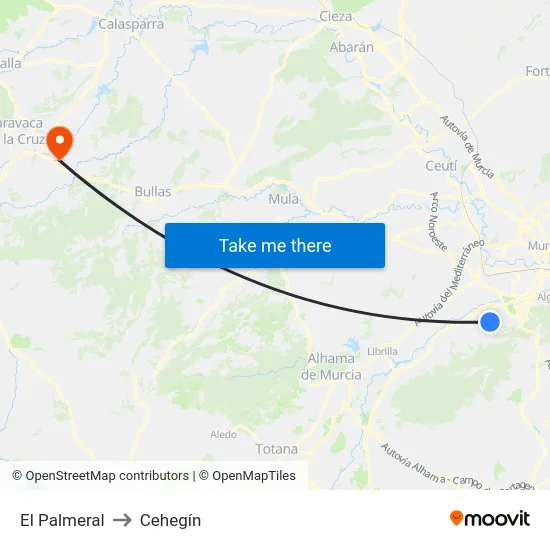 El Palmeral to Cehegín map