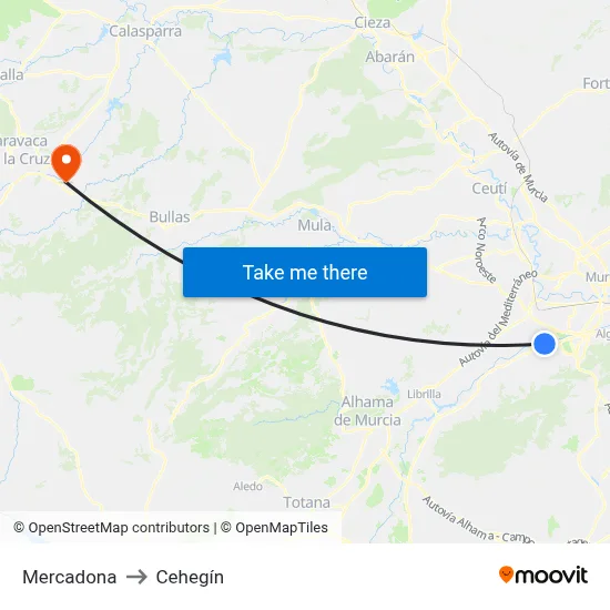 Mercadona to Cehegín map
