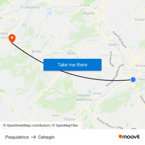 Psiquiátrico to Cehegín map