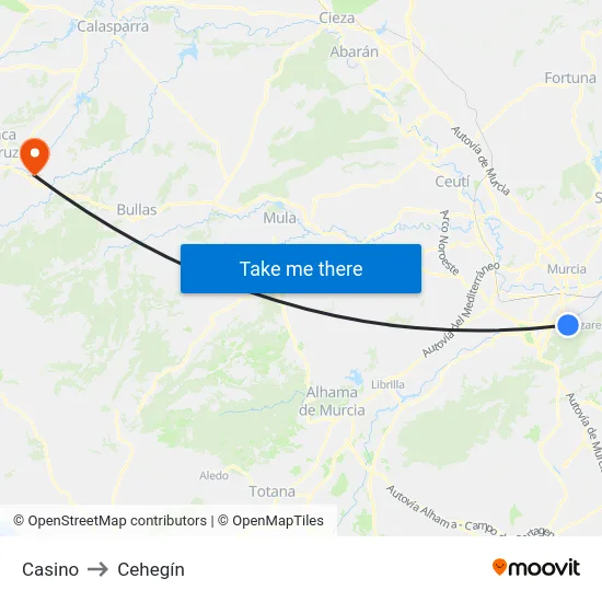 Casino to Cehegín map