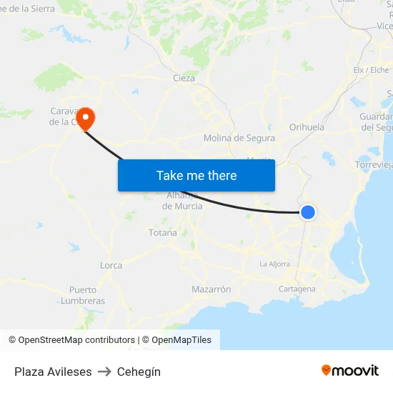Plaza Avileses to Cehegín map