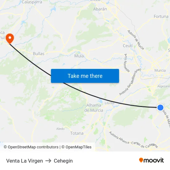 Venta La Virgen to Cehegín map