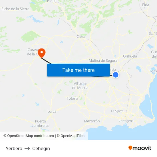 Yerbero to Cehegín map
