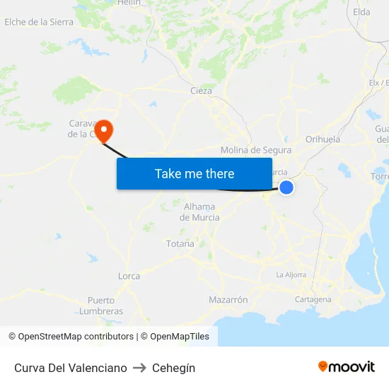 Curva Del Valenciano to Cehegín map