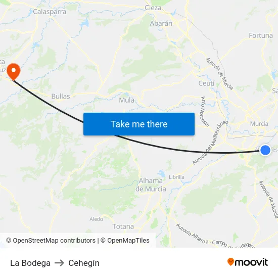 La Bodega to Cehegín map