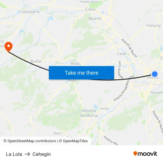 La Lola to Cehegín map