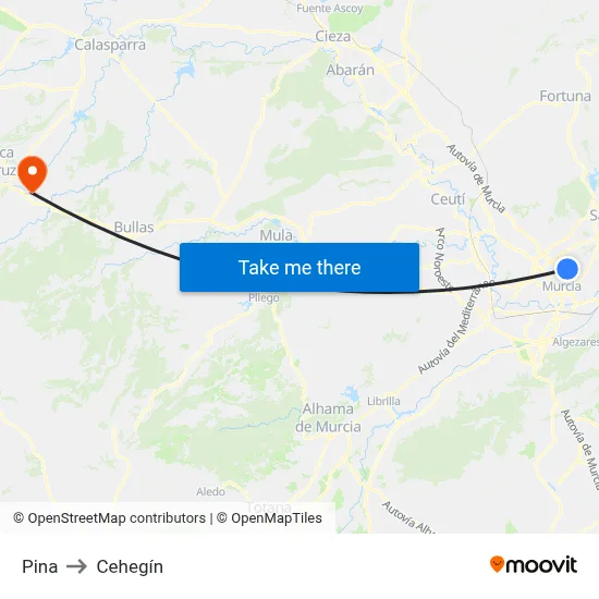 Pina to Cehegín map