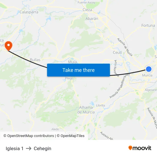 Iglesia 1 to Cehegín map